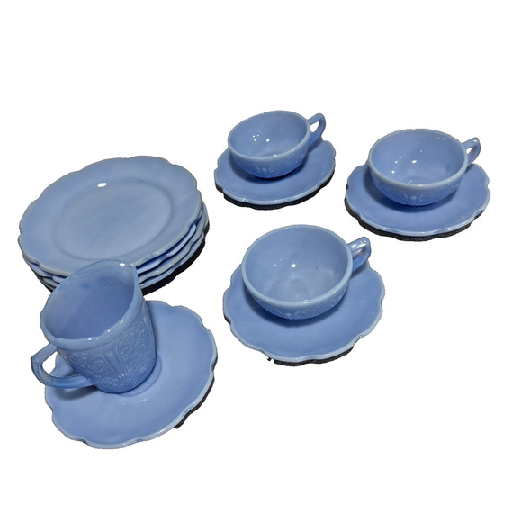 Delphite Blue Jeannette Child's Tea Set Cups Saucers Creamer Plates Lot 12 PCS - Picture 14 of 15